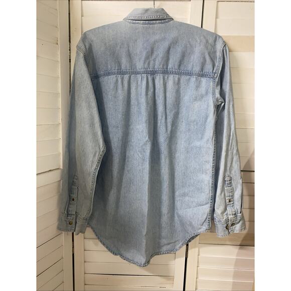 90s Denver Broncos Denim Shirt Light Wash Long Sleeve Embroidered Logo Small - Picture 7 of 7